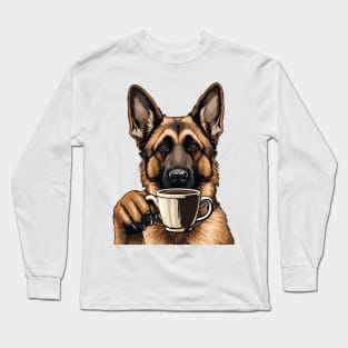 German Shepherd Drinking Coffee Long Sleeve T-Shirt